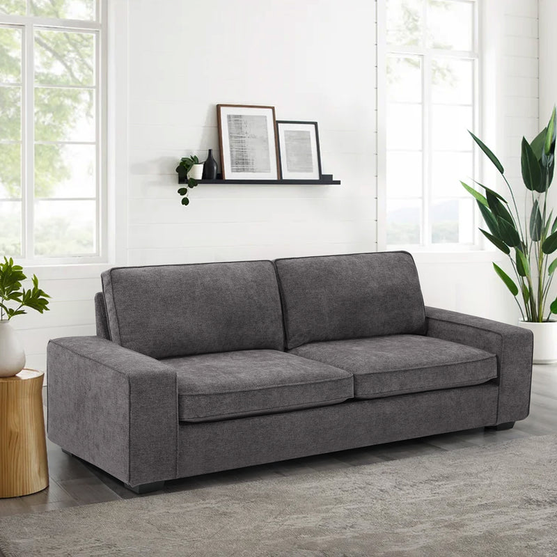 MEROUS Canapés modernes de 88,58 po pour le salon, canapés et canapés à assise profonde en chenille avec accoudoir carré, coussin de canapé à dossier bas amovible et housse de canapé amovible/facile à installer (gris foncé)