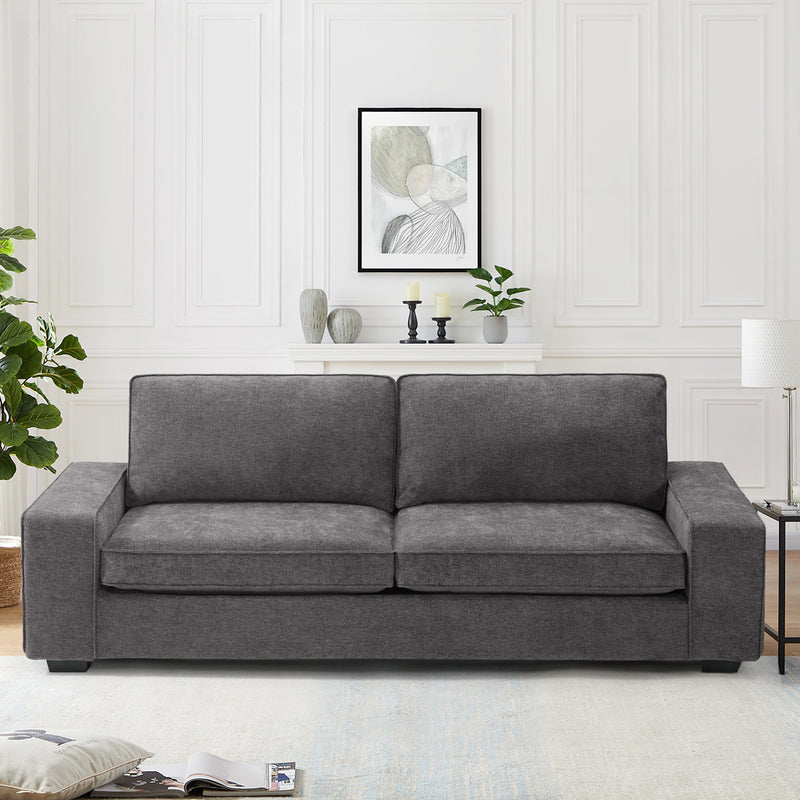 MEROUS Canapés modernes de 88,58 po pour le salon, canapés et canapés à assise profonde en chenille avec accoudoir carré, coussin de canapé à dossier bas amovible et housse de canapé amovible/facile à installer (gris foncé)