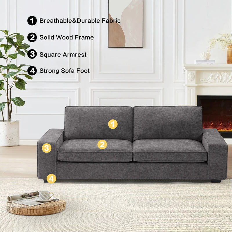 MEROUS Canapés modernes de 88,58 po pour le salon, canapés et canapés à assise profonde en chenille avec accoudoir carré, coussin de canapé à dossier bas amovible et housse de canapé amovible/facile à installer (gris foncé)