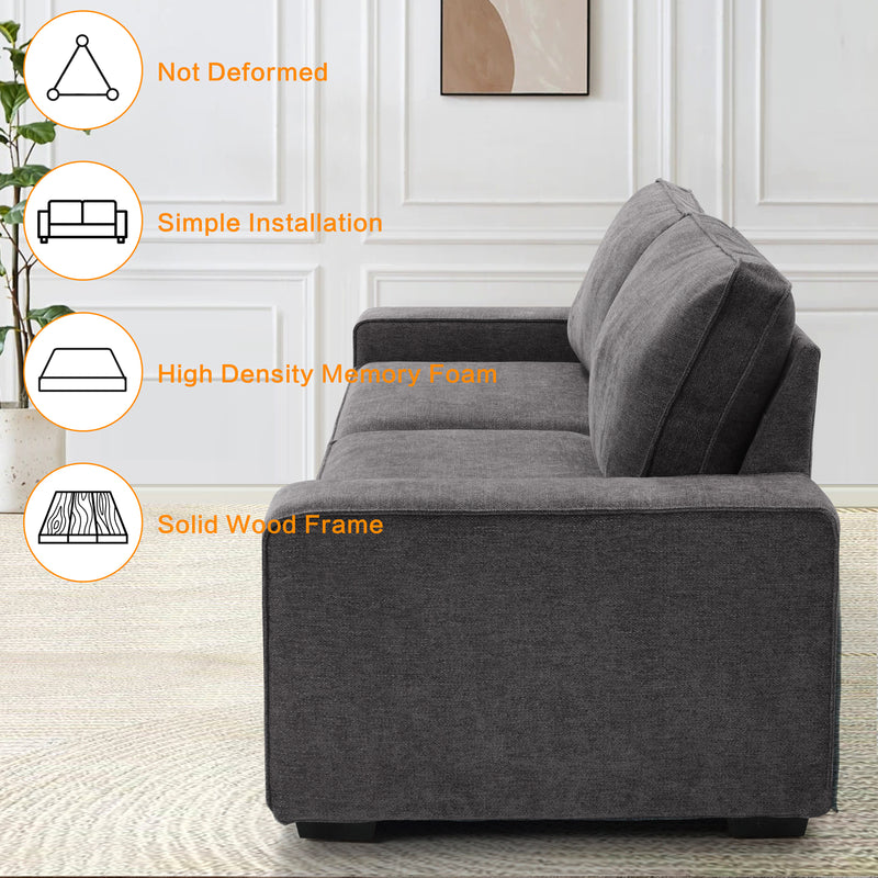 MEROUS Canapés modernes de 88,58 po pour le salon, canapés et canapés à assise profonde en chenille avec accoudoir carré, coussin de canapé à dossier bas amovible et housse de canapé amovible/facile à installer (gris foncé)