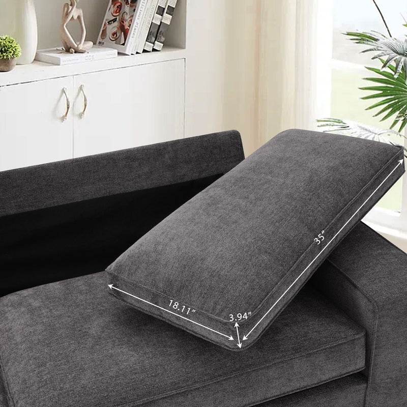 MEROUS Canapés modernes de 88,58 po pour le salon, canapés et canapés à assise profonde en chenille avec accoudoir carré, coussin de canapé à dossier bas amovible et housse de canapé amovible/facile à installer (gris foncé)